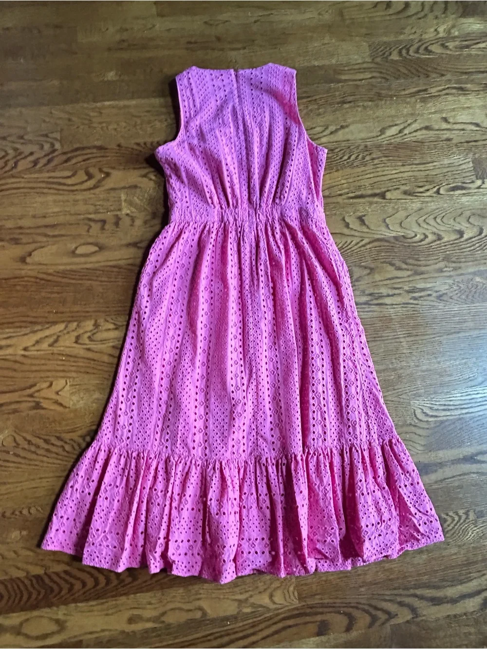 J.Crew Factory Pink Eyelet Midi Dress Size 2 Sleeveless Cotton Ruffle Hem